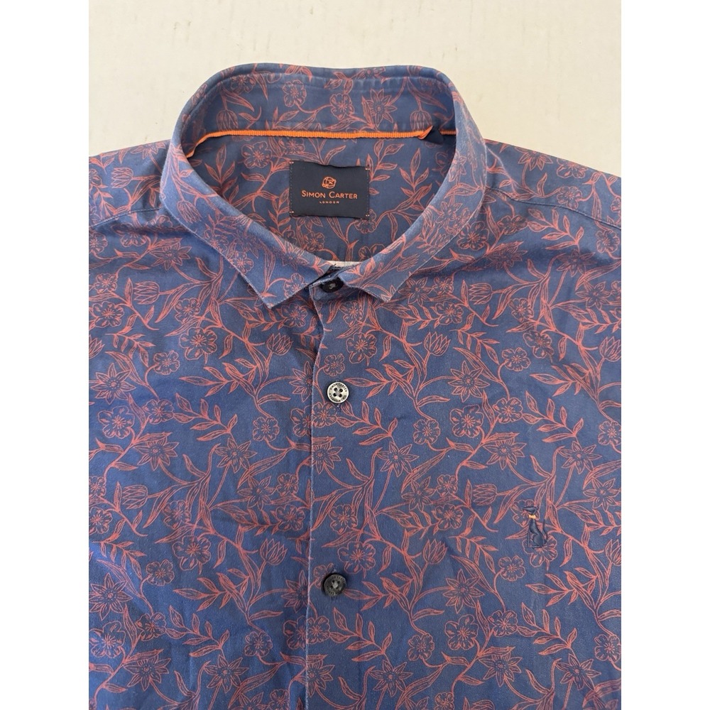 SIMON CARTER Men's  SLIM FIT FLORAL LONG‎ SLEEVE SHIRT 42  Blue Red